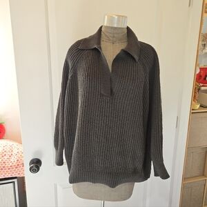 Aerie Cozy Oversized Gray Knit Pullover Sweater, SIZE M